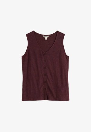 Varrukateta tume burgundia toonis nööpidega vest, V-kaelusega, valmistatud pehmest kangast, krae sees silt "Seasalt".