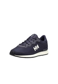 Scarpa sportiva di colore blu scuro, con tomaia in mesh e materiali sintetici, logo bianco, punta tonda, suola piatta e chiusura con lacci. Suola in gomma con battistrada decorato.