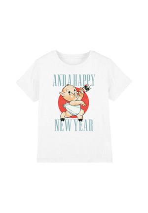 Cotton Soul, LOONEY TUNES PORKY NEW YEAR HEARLD UNISEX - T-Shirt print - white