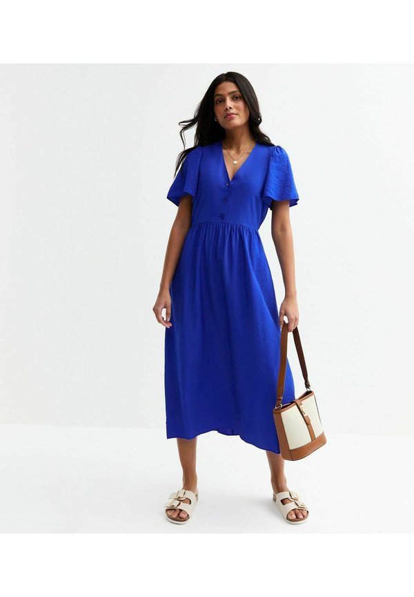 FLUTTER SLEEVE BUTTON FRONT MIDI - Freizeitkleid