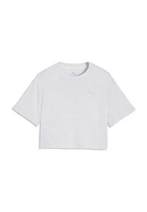 Weißes kurzärmeliges T-Shirt mit Rundhalsausschnitt und kleinem tonalen Puma-Logo auf der linken Brust.