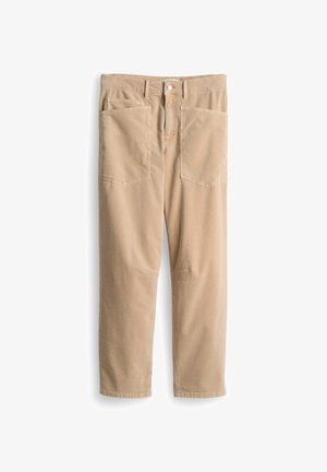 Beige corduroy broek met een rechte pijp, vijf zakken, sluiting met bovenste knoop en gestikte details langs de naden en zakranden.