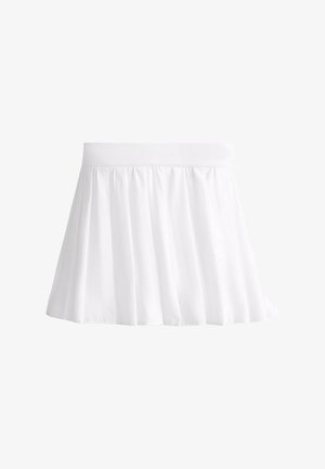 Jupe plissée blanche en tissu léger. Dotée d'une taille élastique et d'une silhouette évasée avec une texture lisse.