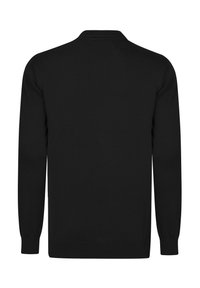 Mustmustraitne, millel on krae, pikad varrukad ning soonikuga mansetid ja alus. Selg on lihtne, ilma täiendavate mustrite või aktsentideta.