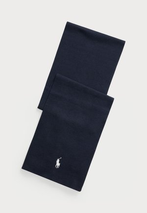 Jūras spēku zilas krāsas šalle, kas izgatavota no mīksta auduma. Iekļauj izšūtu baltu polo logo. Taisnstūra forma ar apstrādātām malām.