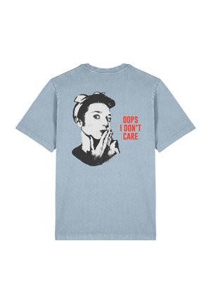 OOPS I DON'T CARE BACK HEAVYWEIGHT - Print T-shirt - washed blue