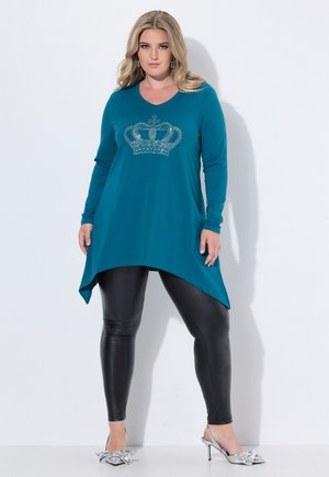 A-LINIE GLITZERSTEINCHEN-KRONE  ZIPFELSAUM - Langærmet T-shirt - dark petrol