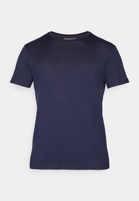 Navy blue short-sleeve t-shirt made from soft fabric, featuring a round neckline and a subtle texture with no visible patterns or accents.