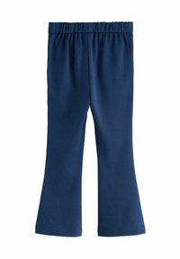 Donkerblauwe uitlopende leggings van rekbaar materiaal, met een elastische tailleband en een gladde textuur, geschikt voor casual kleding.