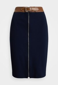 FAUX-LEATHER-TRIM PONTE PENCIL SKIRT - Zīmuļsvārki - lauren navy