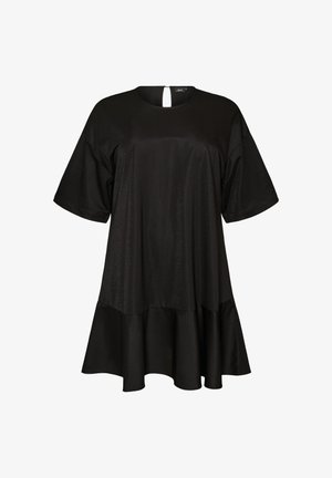 Zizzi, KURZES KLEID MIT LOCKERER PASSFORM UND RÜSCHENSAUM - Jurk - schwarz