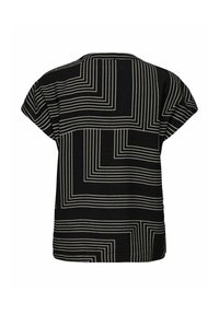 Top corto nero a maniche corte con linee geometriche bianche e vestibilità rilassata. Tessuto morbido con finitura testurizzata e orlo dritto.