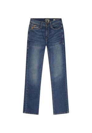 Blauwe spijkerbroek van denim met een rechte pijp, voorzien van een vervaagde afwerking, vijf zakken en contrasterende stikdetails.