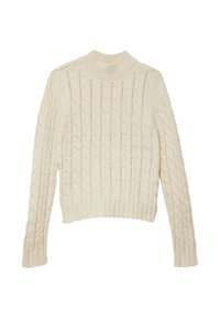 Großzügig gestrickter Pullover in Off-White mit einem gerippten Stehkragen und Bündchen, aus strukturiertem Stoff und mit verkürztem Saum.