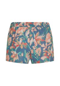 Shorts de bain multicolores avec un motif floral dans des tons de rose, vert et bleu ; dotés d'une taille élastique pour plus de confort.