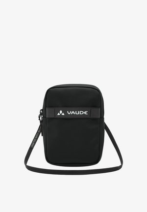 Borsa a tracolla Vaude nera realizzata in tessuto texturizzato con chiusura a zip e tracolla regolabile, caratterizzata da un logo bianco e dettagli sulla tracolla.