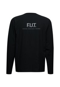 Langærmet sort træningsskjorte lavet af letvægtsstof. Har et sølvfarvet logo på ryggen med teksten "F.U.T. FYSISK UDDANNELSE & TRÆNING."