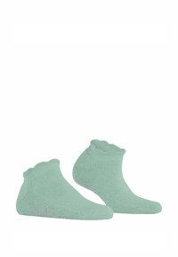 Miętowozielone skarpetki do kostki z falistym mankietem i subtelnym, fakturowanym wzorem; wykonane z miękkiej, elastycznej tkaniny dla zapewnienia komfortu.