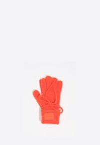 Rote Wollhandschuhe mit strukturiertem Finish, fünf-Finger-Design und gebundenem Verschluss. Mit einem rechteckigen Patch mit dem Markenlogo.