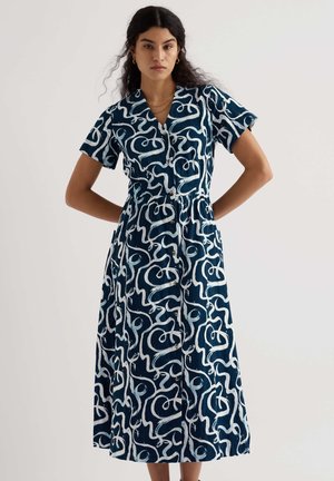 FOWEN - Blusenkleid - navy ink strokes maritime