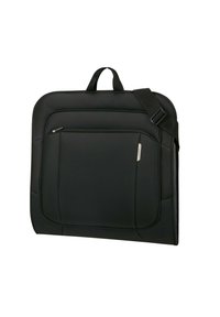 Schwarze Laptop-Tasche mit strukturiertem Design, ausgestattet mit einer strukturierten Außenseite, einer Front-Reißverschlusstasche und doppelt geführten Griffen mit verstellbarem Schultergurt.