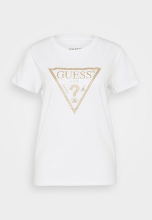 Guess TRIANGLE - Triko s potiskem - pure white
