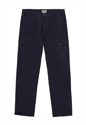 Marine Cargo-Hosen aus leichtem Stoff, mit zwei Seitentaschen, einer Knopfverschluss und einem elastischen Bund für hohen Tragekomfort.
