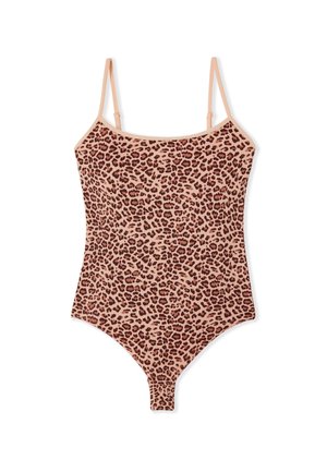 Body sans manches imprimé léopard avec fines bretelles ajustables et encolure dégagée dans des tons marron et beige.