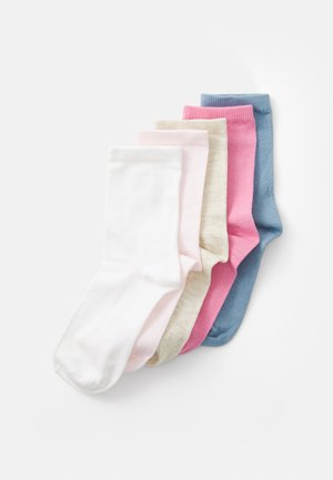 Set van vijf enkelsokken in wit, lichtroze, beige, roze en blauw. Gemaakt van een gladde katoenmix met ribgebreide boorden. Eenvormige textuur.