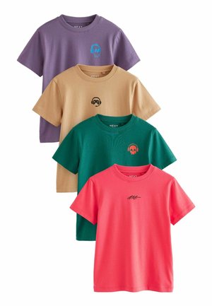 REGULAR FIT SHORT SLEEVES 4 PACK - Marškinėliai su spaudiniu - green red camel purple