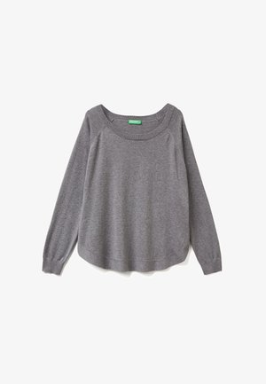 Maglione grigio a maniche lunghe con scollatura a barchetta, polsini e orlo a coste. Tessuto morbido con una vestibilità comoda e senza motivi o accenti visibili.