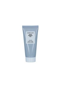 Gray plastic tube with a white screw cap, labeled "ACTIVE PURENESS MASK." Contains a clay mask; minimalist design and clear text.