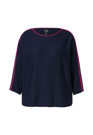 Tumehodhike sweatshirt yechikochi ine mapinki anopenya pamakona nepakati, yakarerekera, ine musoro wakatenderedzwa.
