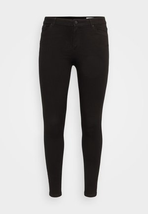 Černé skinny jeans vyrobené z elastické bavlněné džínsoviny, s klasickým pětipocket designem a uzavíráním na knoflík.