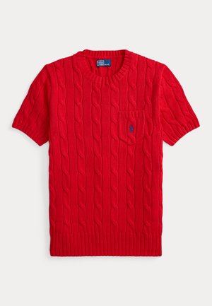 Polo Ralph Lauren, CABLE-KNIT COTTON SHORT-SLEEVE SWEATER - Základné tričko - cruise red
