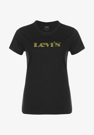 T-shirt en coton noir avec un grand logo Levi's doré sur la poitrine, manches courtes et col rond.