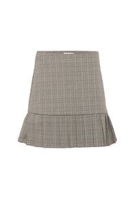 Grijze geruite rok met een uitlopende zoom, voorzien van een subtiel plooidesign. Gemaakt van een soepele stof, heeft het een schone tailleband en minimale details.