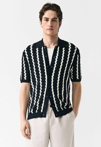 Next - REGULAR FIT-SHORT SLEEVE VERTICAL STRIPE - Shirt - black white Thumbnail Image 1