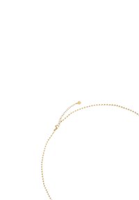 Gouden ketting met een delicate kralenontwerp, voorzien van een kleine verstelbare sluiting en een verlengketting voor het aanpassen van de lengte.
