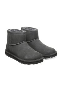Graue Wildleder-Ankle Boots mit einer abgerundeten Zehe, weichem Fleece-Futter und einer dicken Gummisohle. Verfügt über eine doppelt genähte Naht und ein minimalistisches Design.
