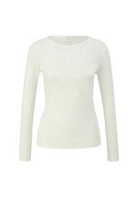 Langärmliges Shirt in Off-White, aus weichem Material, mit rundem Halsausschnitt und schlanker Passform. Glatte Textur ohne Muster.