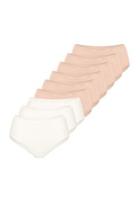 Puuvillaiset bokserialushousut, 10 kappaleen setti vaaleanbeigen ja valkoisen sävyissä. Vyötärönauhoissa on hillitty elastisuus, mikä takaa sileän ja saumattoman viimeistelyn.