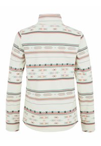 Langärmelig shirt in lichtcrème met kleurrijke geometrische patronen. Heeft een hoge kraag en een zachte, gladde textuur.