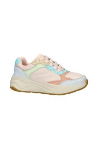 Sneakers met een gevoerde zool, met een bovenwerk in synthetisch materiaal in roze, blauw en groen, met gaasaccenten en ronde veters.