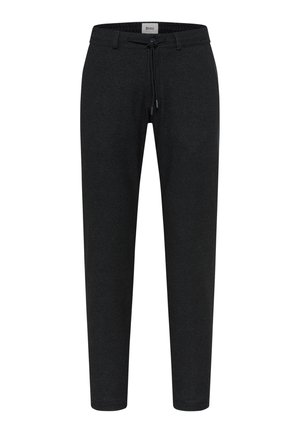 Zwarte gebreide joggers met een trekkoord in de taille, taps toelopende benen en een subtiele textuur. Heeft een elastische tailleband voor comfort.