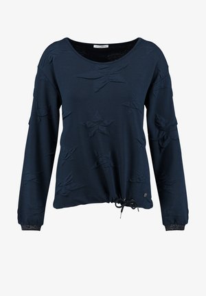 Marineblaues Langarm-Sweatshirt mit strukturiertem Design und Sternmustern, verstellbarem Kordelzug in der Taille und gerippten Bündchen.