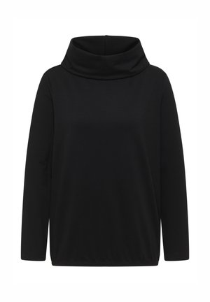 Sort langærmet top med cowl neck-design, lavet af et glat stof. Har en afslappet pasform og en enkel, sømløs silhuet.