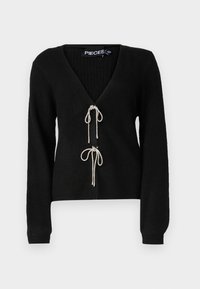 PCANNA GLITTER BOW V-NECK CARDIGAN - Cardigan - black