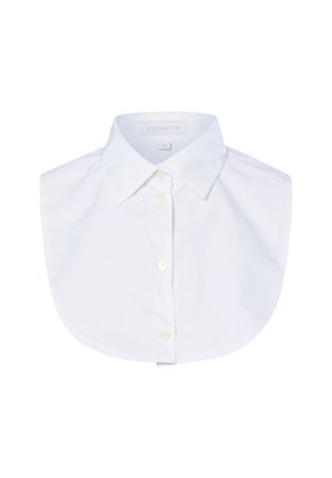 White detachable shirt collar with buttons down the front and pointed collar tips, displayed on a white background.