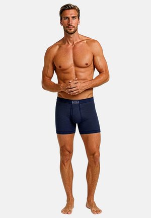Marineblå boxer shorts med et stribet mønster, der har en behagelig talje og et tætsiddende design. Fremstillet af blødt stof for holdbarhed.